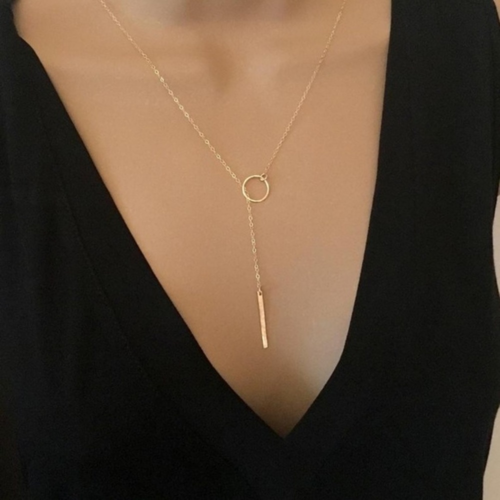 2 Goldtone Dainty Metal Bar & Circle Necklaces - Picture 2 of 8